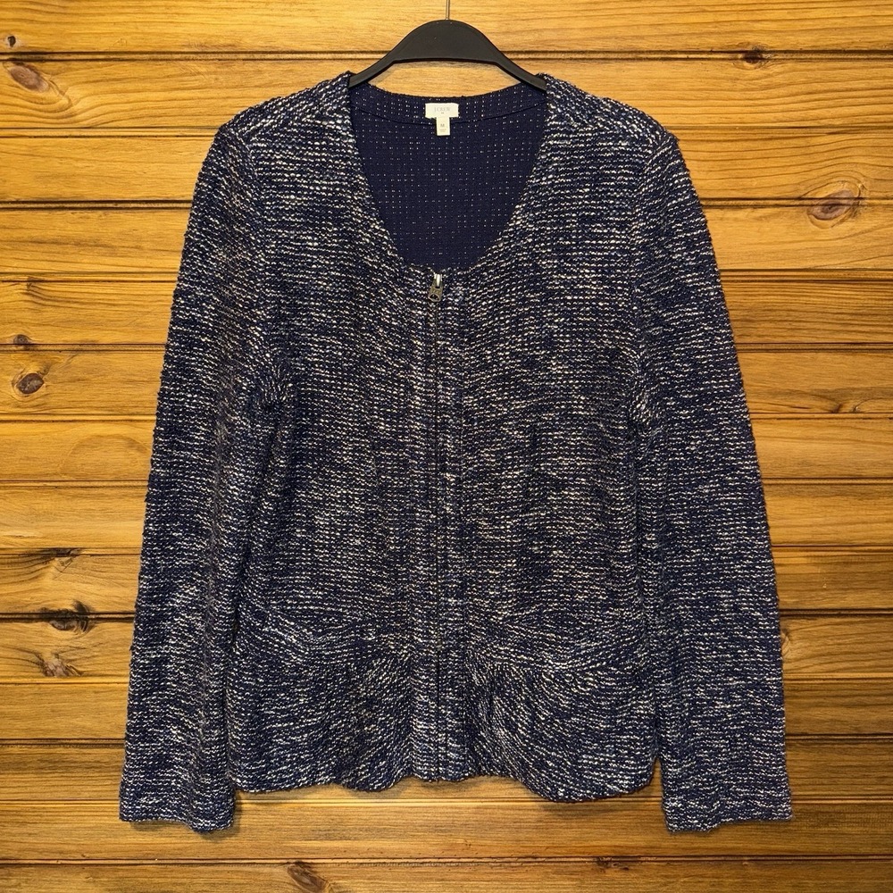 J. Crew Rack Tweed Jacket Blazer Womens Size Medium Blue Work Full Zip Career